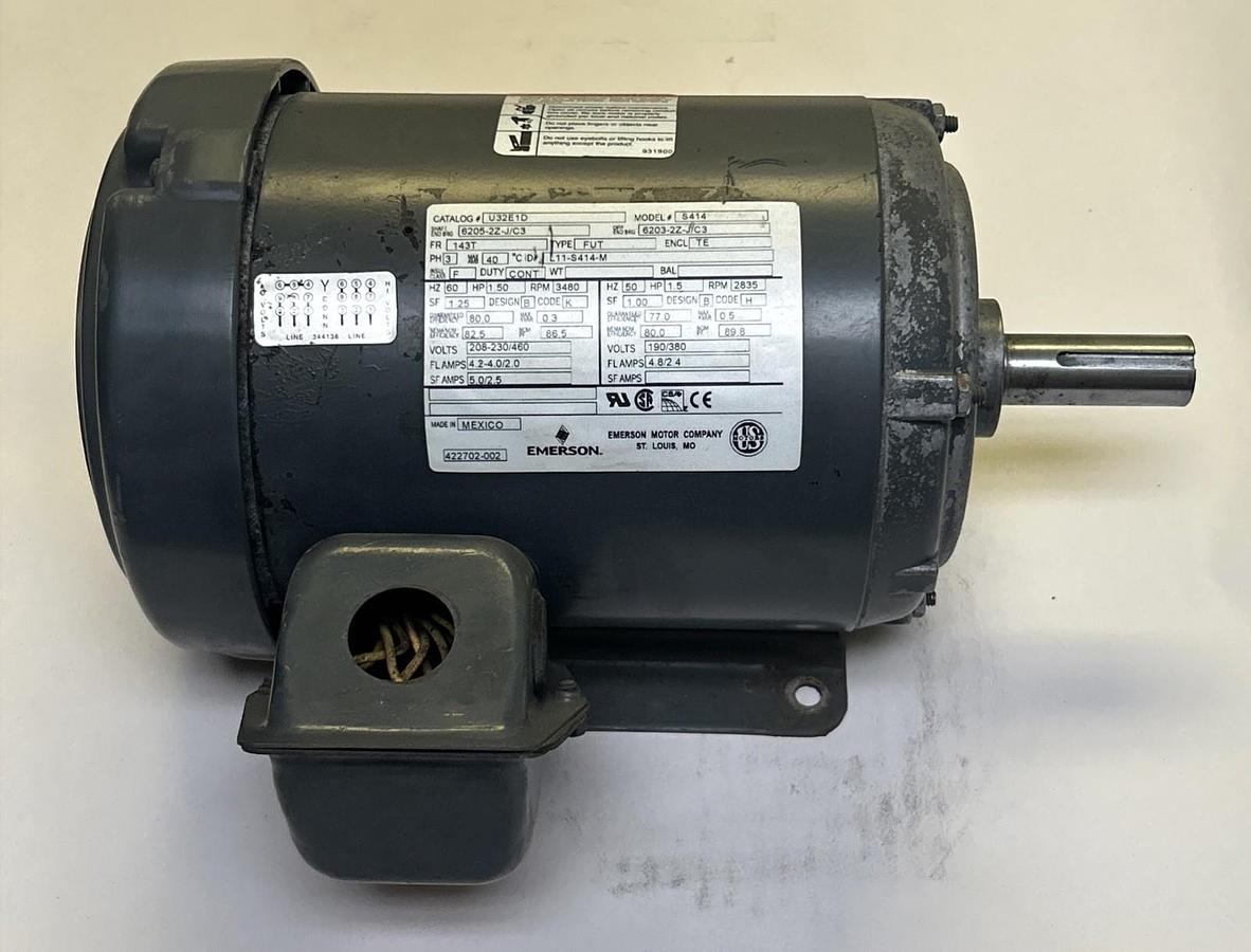 Used EMERSON,U32E1D,ELECTRIC MOTOR 1.5HP 143T FR 3PH 3480RPM 208-230/460V