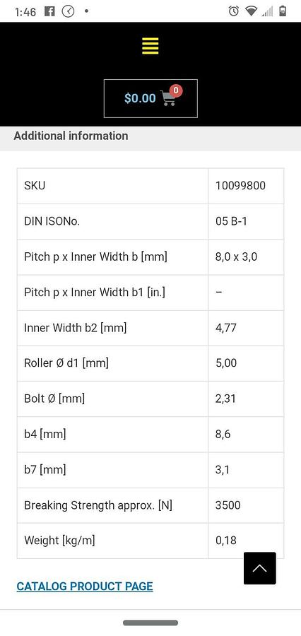 MAEDLER,ISO 05B-1SS 10099800,STAINLESS STEEL CHAIN 8X3MM 5MTR NOS