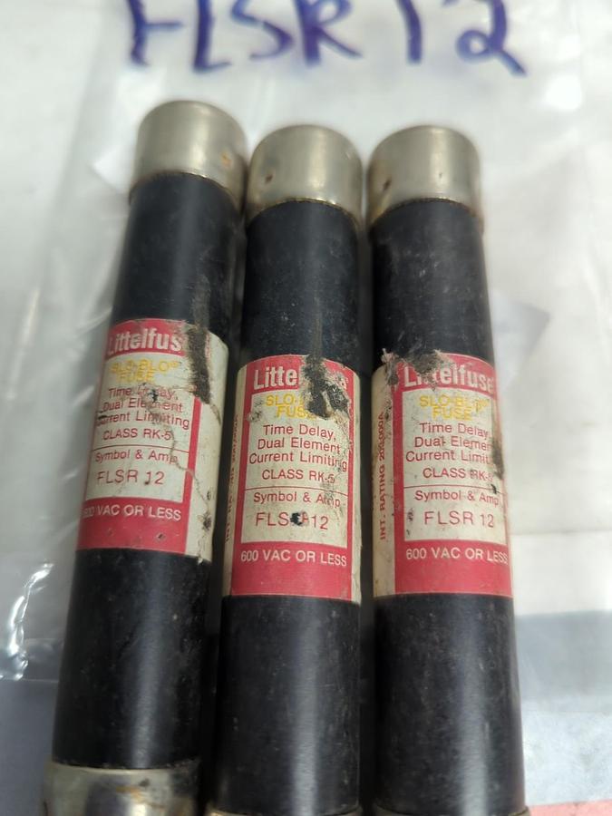 Used LITTELFUSE,FLSR 12,SLO-BLO 12 AMP FUSE LOT OF 3 PRE-OWNED