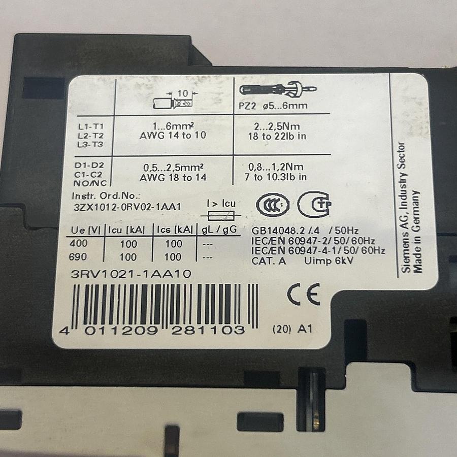 Used SIEMENS,3RV1021-1AA10,MOTOR STARTER