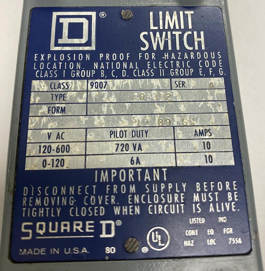 Square D,BR53B2,Class 9007 Series A Limit Switch NOS