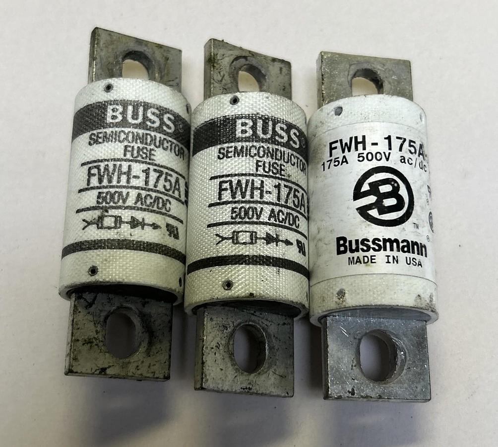Used BUSSMANN,FWH-175A,SEMICONDUCTOR FUSE 175A 500V LOT OF 3