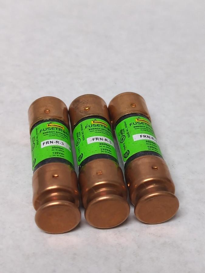 Used COOPER BUSSMANN,FRN-R-3,FUSETRON 3 AMP FUSE LOT OF 3 PRE-OWNED