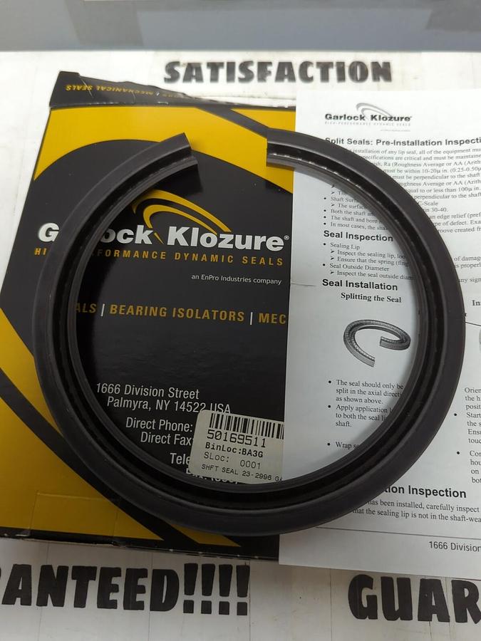 GARLOCK KLOZURE,23X2996 25003-2996,SPLIT OIL SEAL 5.125 IN SHAFT 6.375 IN OD