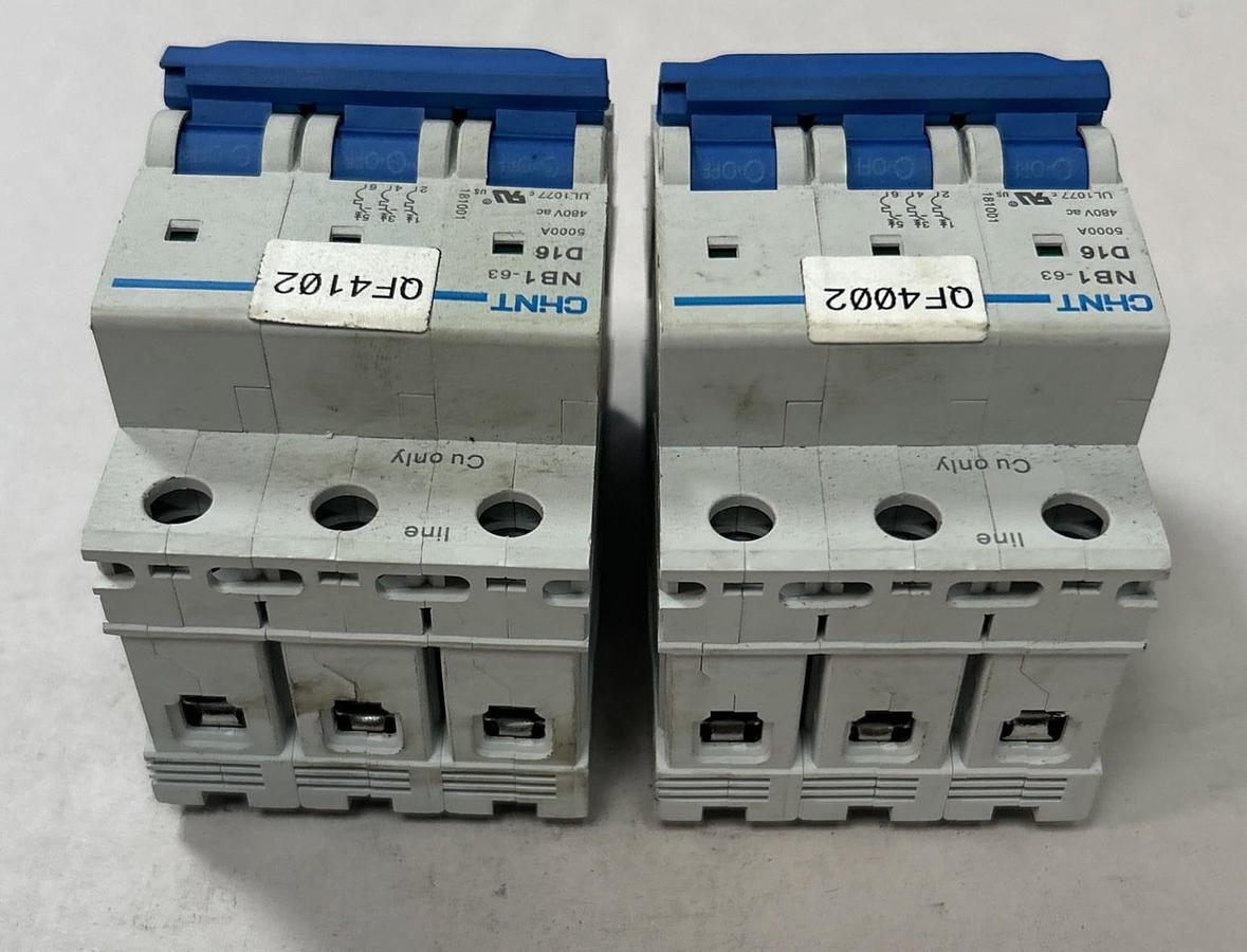 Used CHINT,NB1-63,CIRCUIT BREAKER 16A 480V 3P LOT OF 2
