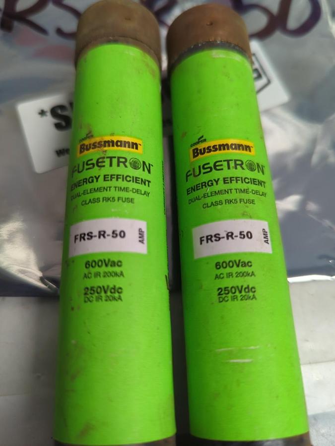 Used COOPER BUSSMANN,FRS-R-50,FUSETRON 50 AMP FUSE LOT OF 2 PRE-OWNED