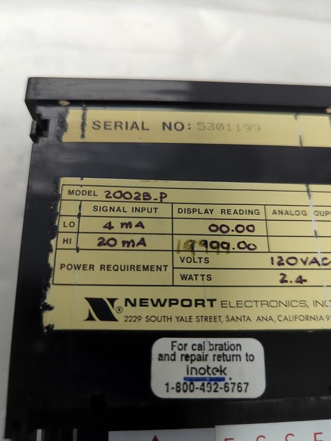 Used NEWPORT,2002B-P,PROCESS PANEL METER 2.4 WATTS 120VAC PRE-OWNED