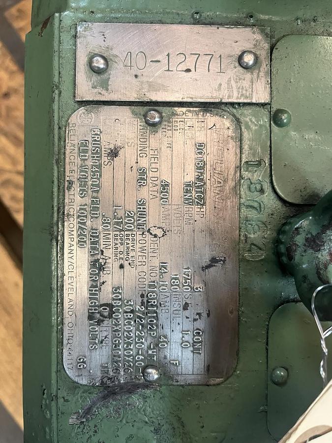 Used RELIANCE,DC1811ATCZ,DC MOTOR 3HP 1750RPM 180VDC