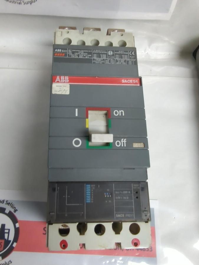 Used ABB,S4H,SACE PR211 CIRCUIT BREAKER 250 AMP PRE-OWNED