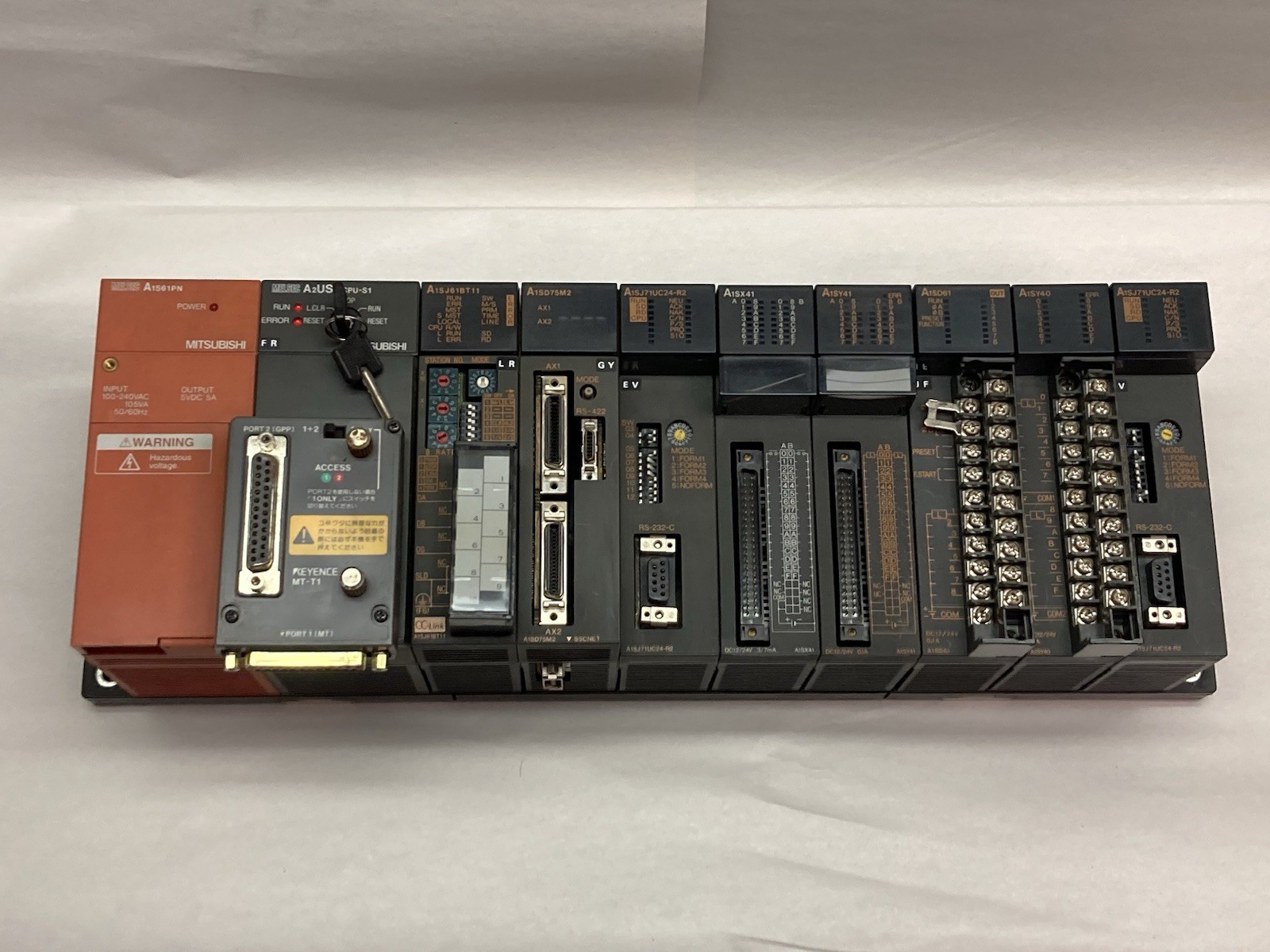 Used Mitsubishi,A1S61PN,PLC Rack w/ A2USHCPU-S1 A1SX41 A1SY41 A1SD61 A1SD75M2