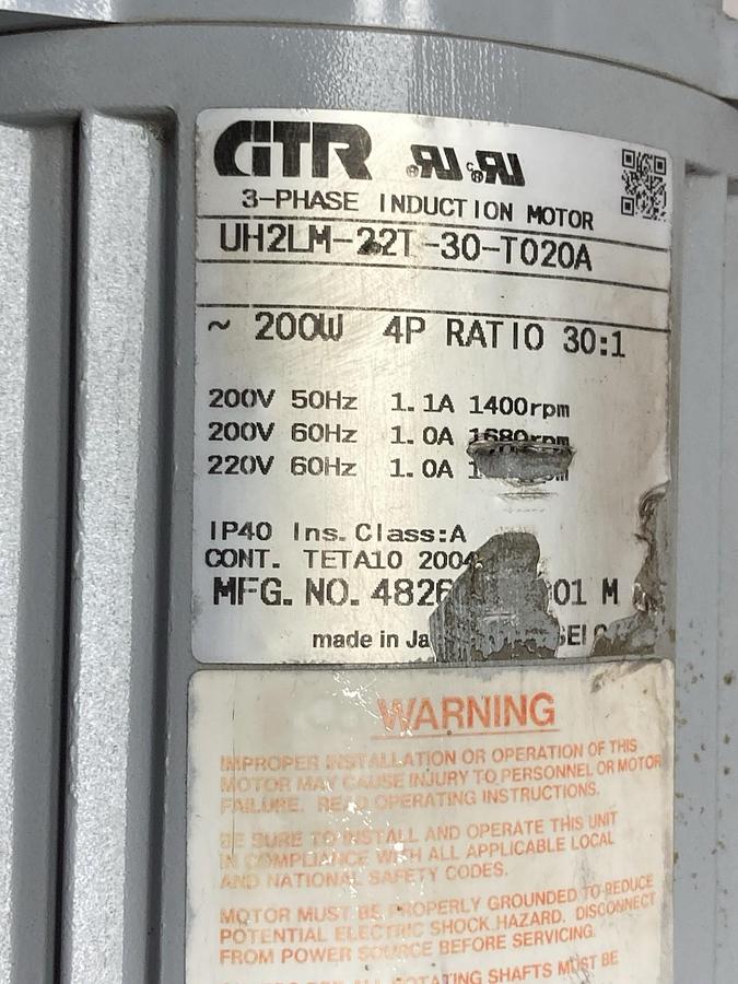 Used GTR,UH2LM-22T-30-T020A,4-Phase Induction Motor Ratio 30:1 220Vac