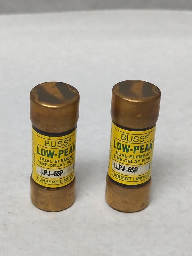 Used COOPER BUSSMANN,LPJ-6SP,LOW-PEAK 6 AMP FUSE LOT OF 2 PRE-OWNED
