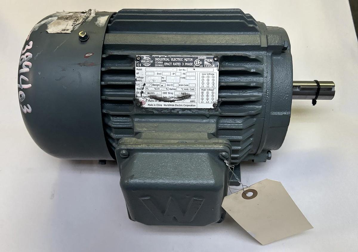 Used WORLDWIDE,WWEI-12-145T,ELECTRIC MOTOR 1HP 1145RPM 230/460V 145T FRAME