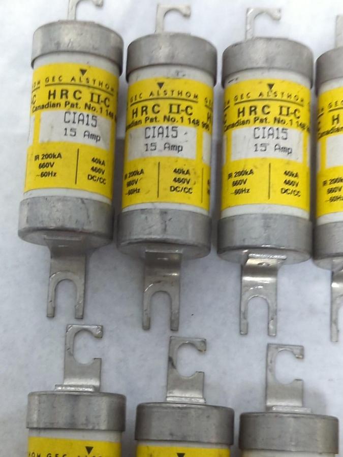 Used GEC ALSTHOM,CIA15,BOLT DOWN FUSE 15 AMP LOT OF 9 PRE-OWNED