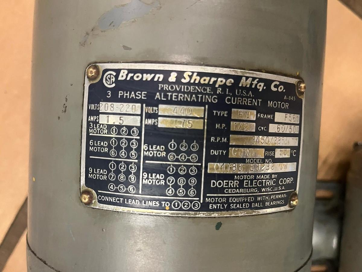 Used BROWN AND SHARPE,M788-E3238-CW,MOTOR 1/2HP 3PH 3450RPM PN FRAME F56