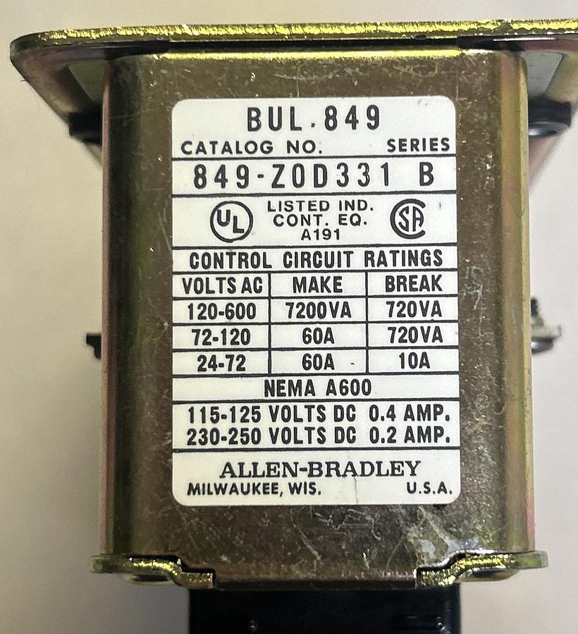 ALLEN BRADLEY,849-Z0D331,PNEUMATIC TIMING RELAY NOS