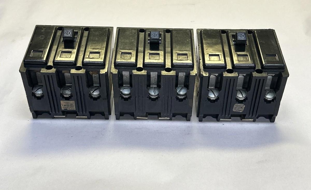 Used WESTINGHOUSE,BA3020H,CIRCUIT BREAKER 20A 240V 3P LOT OF 3