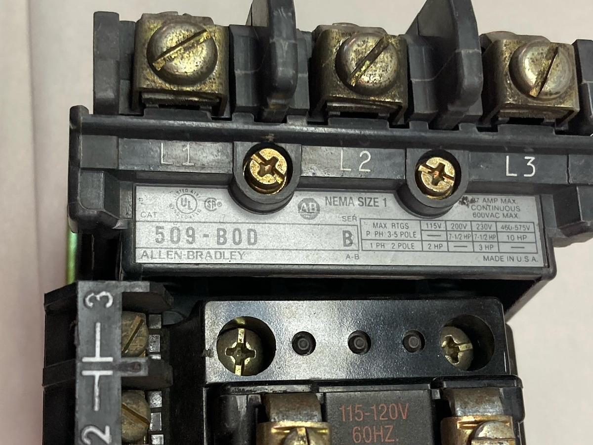 Used Allen-Bradley,509-B0D,Motor Starter Ser B Nema Size 1