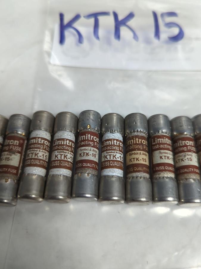 Used COOPER BUSSMANN,KTK-15,LIMITRON 15 AMP FUSE LOT OF 10 PRE-OWNED