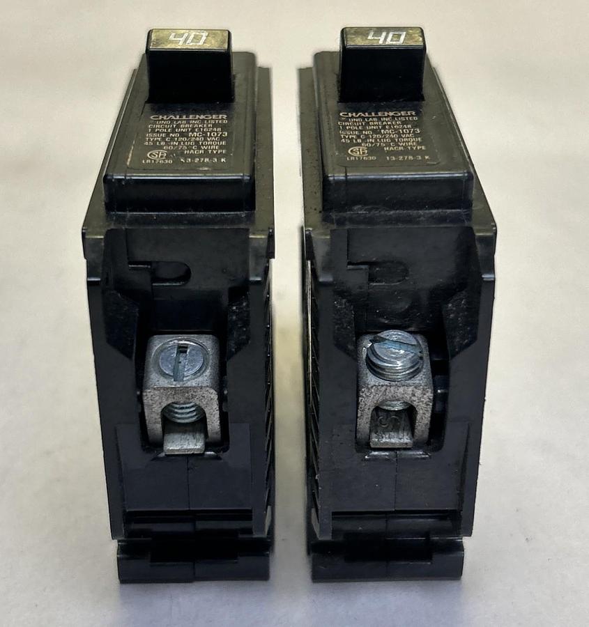 Used CHALLENGER,C140,CIRCUIT BREAKER 40A 120/240V 1P LOT OF 2