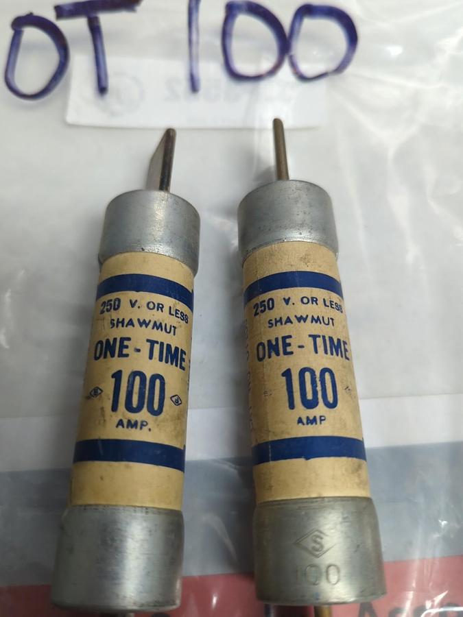 Used SHAWMUT,OT100,ONE-TIME 100 AMP FUSE LOT OF 2 PRE-OWNED
