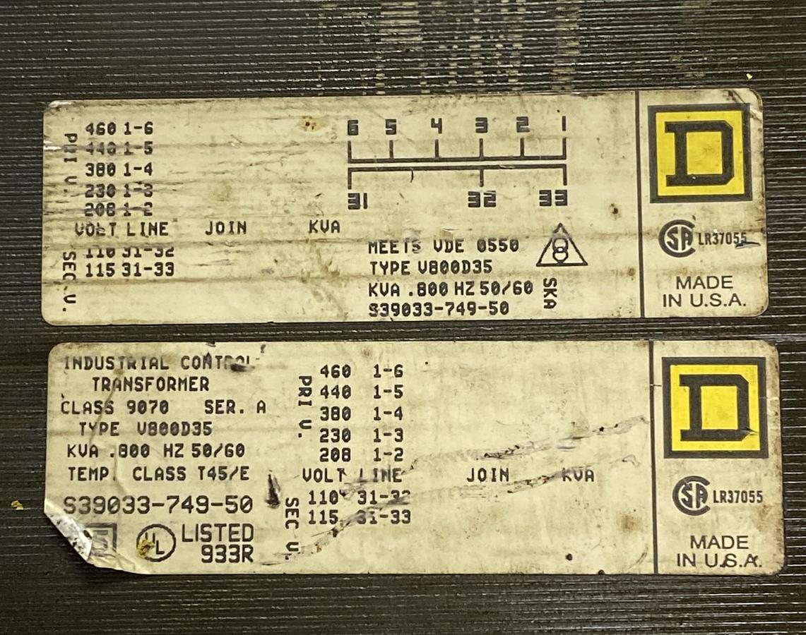Used SQUARE D,9070V800D35,TRANSFORMER 800KVA