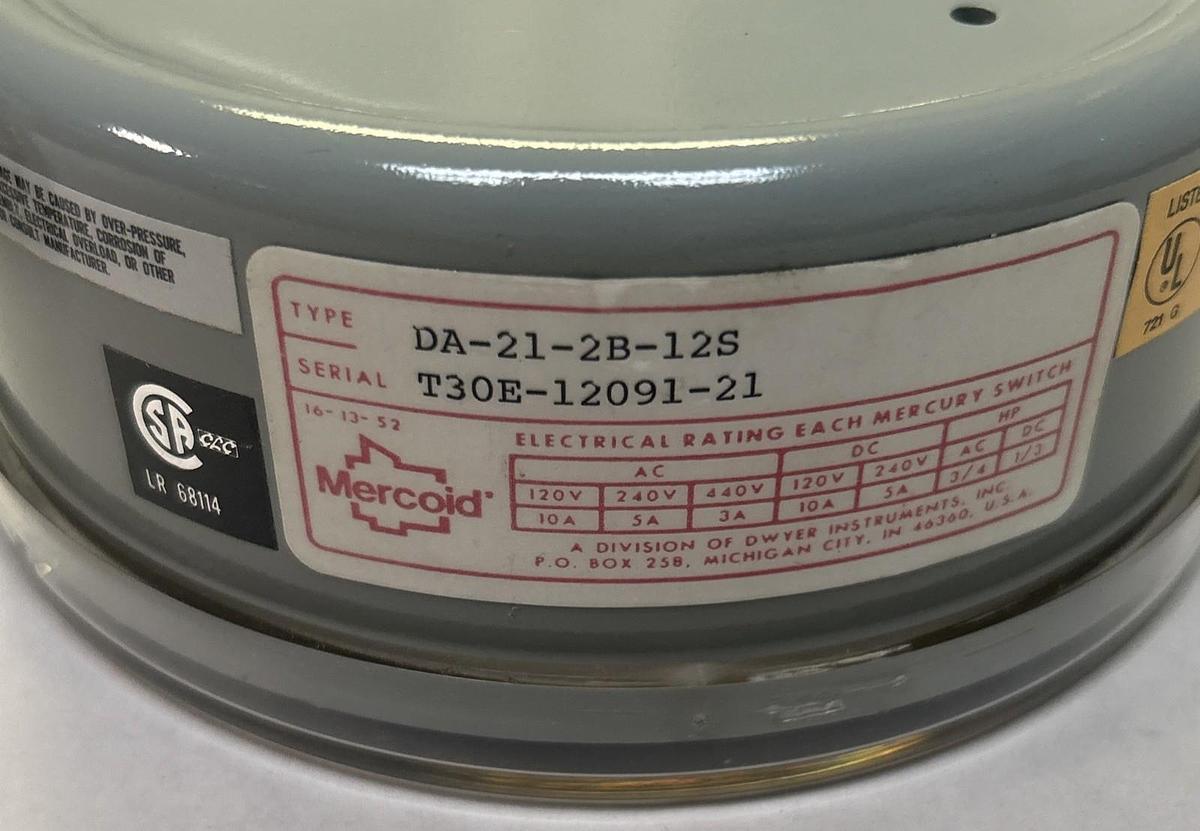 MERCOID,DA-21-2B-12S,PRESSURE SWITCH NOS