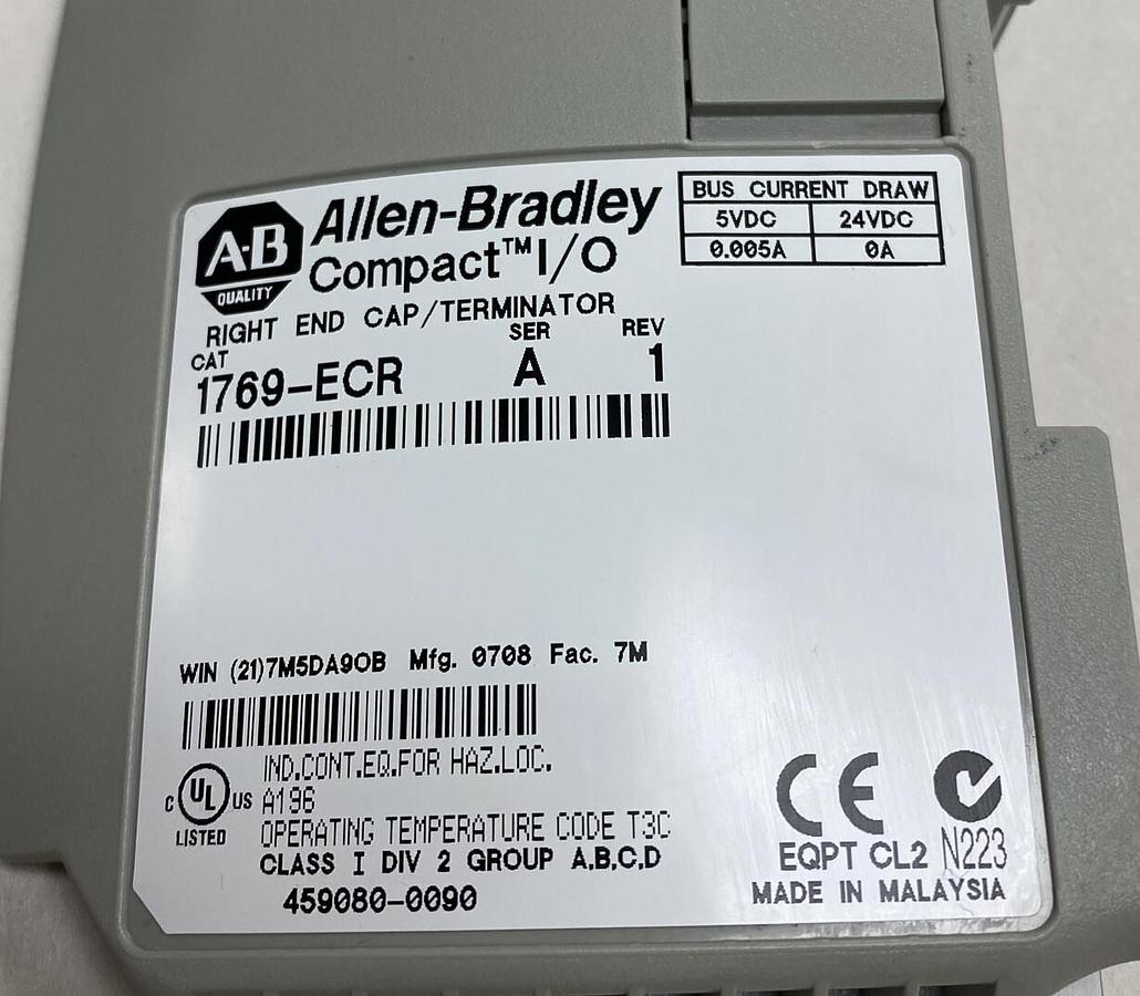 Used Allen-Bradley,1769-ECR,Series A Rev 1 Right End Cap / Terminator Lot Of 2