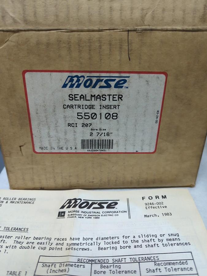 MORSE-SEALMASTER,550108,RCI 207 BEARING CARTRIDGE INSERT 2-7/16 IN BORE NOS
