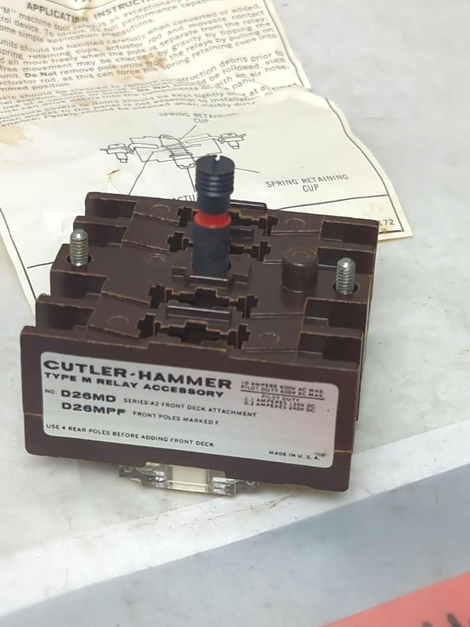 CUTLER HAMMER,D26MD10,FRONT DECK TYPE M RELAY ACCESSORY NOS