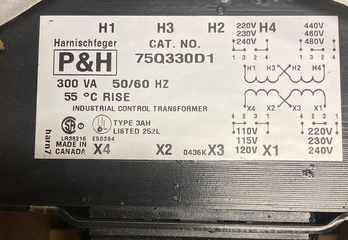 P&H,75Q330D1,INDUSTRIAL CONTROL TRANSFORMER 300VA 50/60HZ NOS