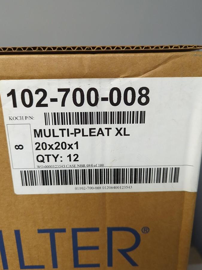 KOCH FILTER,102-700-008,MULTI-PLEAT 8-XL 20X20X1 AIR FILTER 12 PK UNOPENED