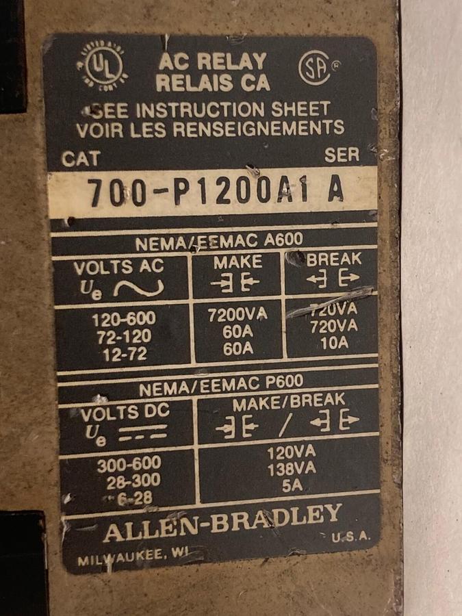Used Allen Bradley,700-P1200A1,Ser D Bulletin