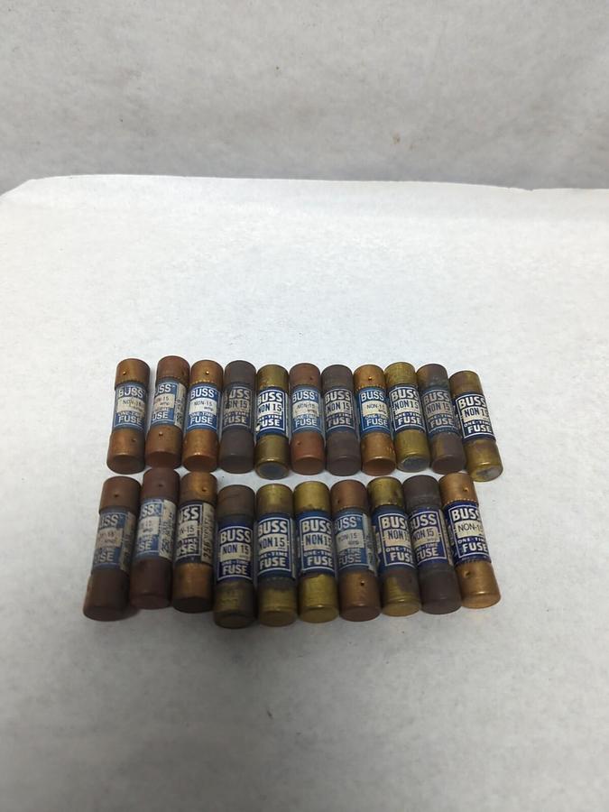 Used COOPER BUSSMANN,NON-15,ONE-TIME 15 AMP FUSE LOT OF 21 PRE-OWNED