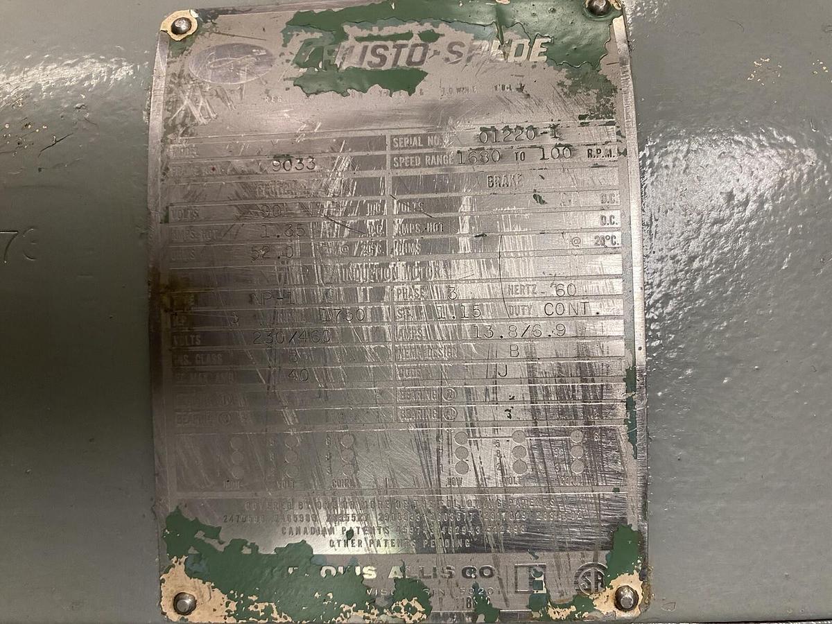 Used AJUSTO SPEDE,9033,90VDC INDUCTION MOTOR NP-1 5HP 1750RPM 230/460VAC