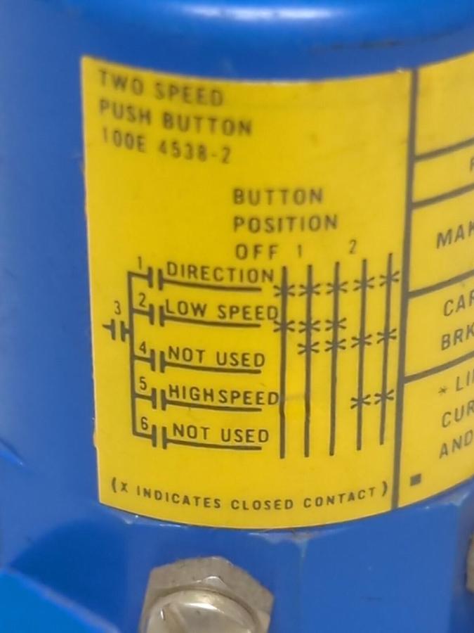 P&H,100E 4538-2,TWO SPEED PUSH BUTTON NOS