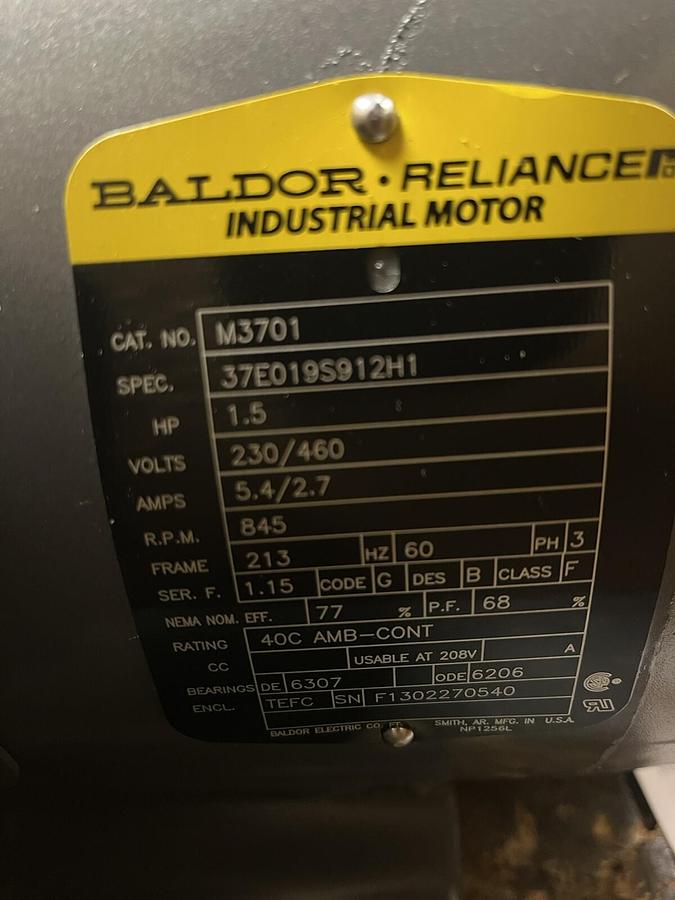 BALDOR,M3701,ELECTRIC MOTOR 1.5HP 845RPM 3PH FR 213