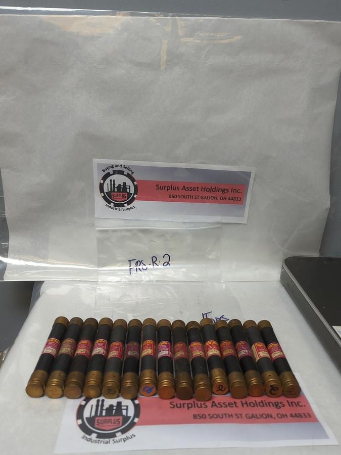 Used COOPER BUSSMANN,FRS-R-2,FUSETRON 2 AMP FUSE LOT OF 15 PRE-OWNED