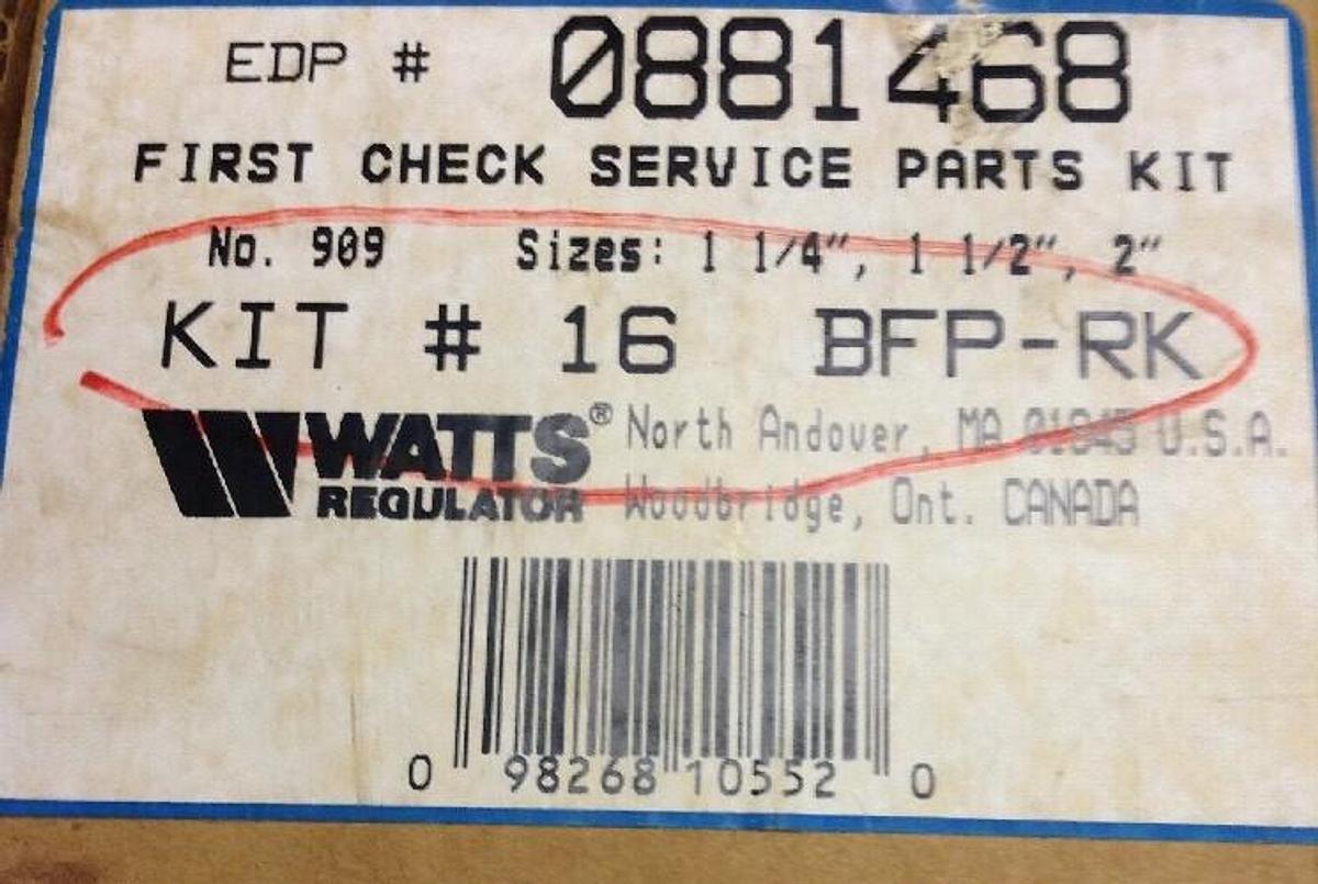 Watts,16 BFP-RK 0881468,REGULATOR KIT First Check Service Parts