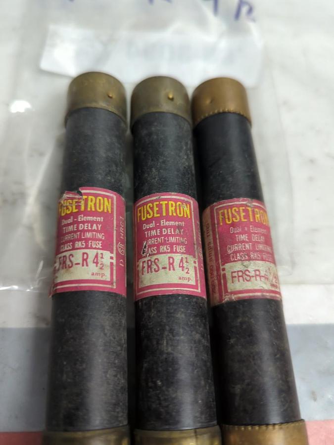 Used COOPER BUSSMANN,FRS-R-4-1/2,FUSETRON 4-1/2 AMP FUSE LOT OF 3 PRE-OWNED