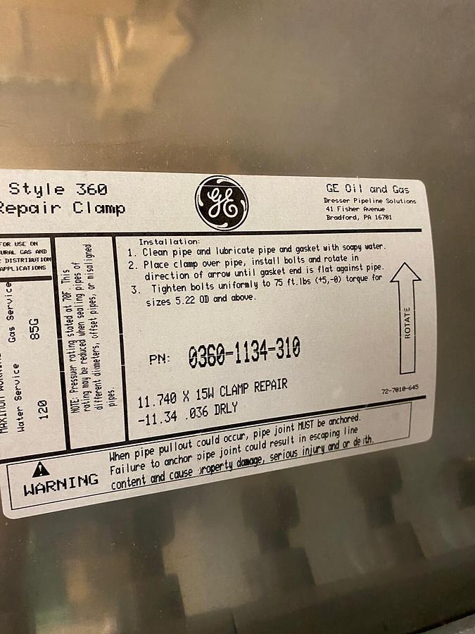 DRESSER,0360-1134-310,STYLE 360 11.34-11.74 FULL CIRCLE REPAIR CLAMP