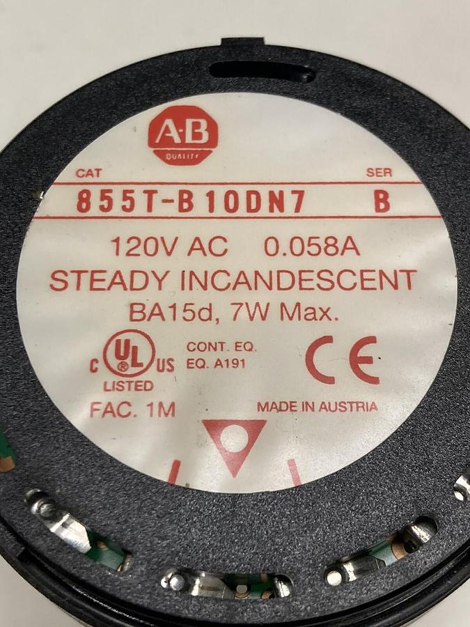 Used Allen-Bradley,855T-B10DN7,Ser B Clear Signal Tower Housing w/Lamp