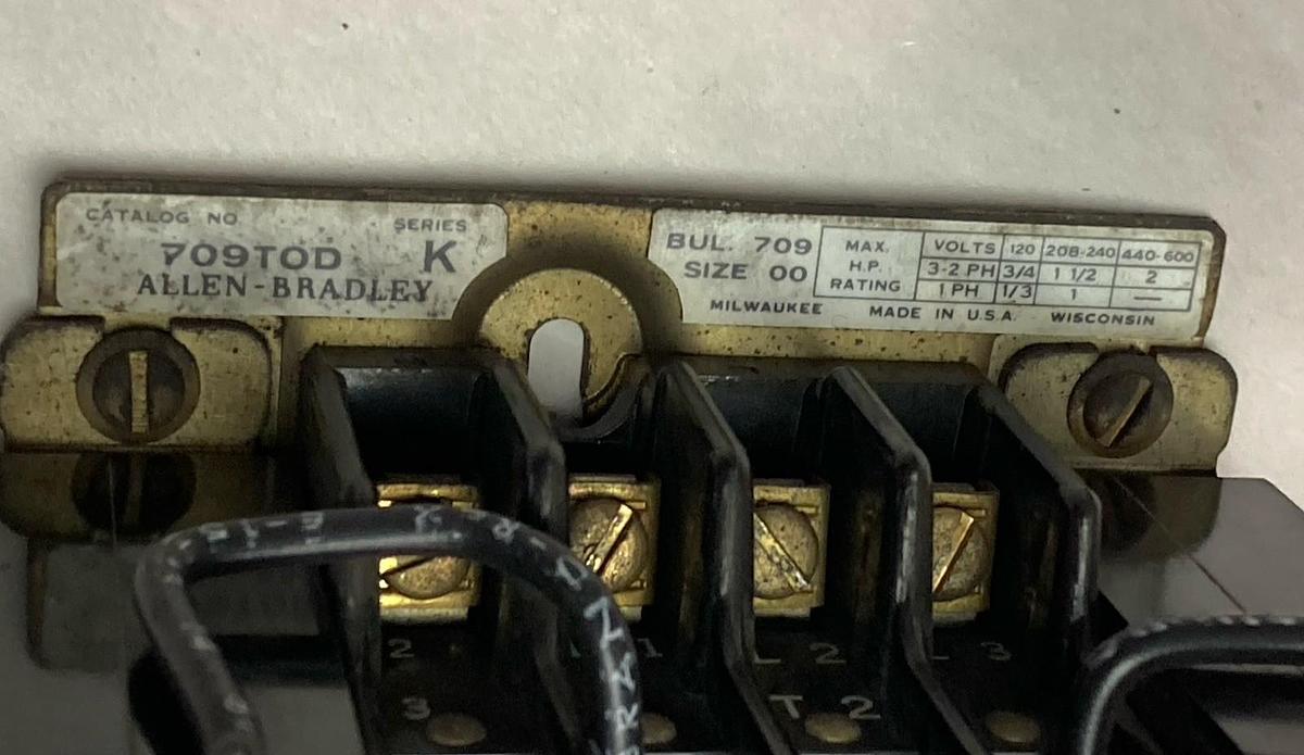 Used Allen-Bradley,709TOD,Motor Starter Ser K Size 00 Bul. 709