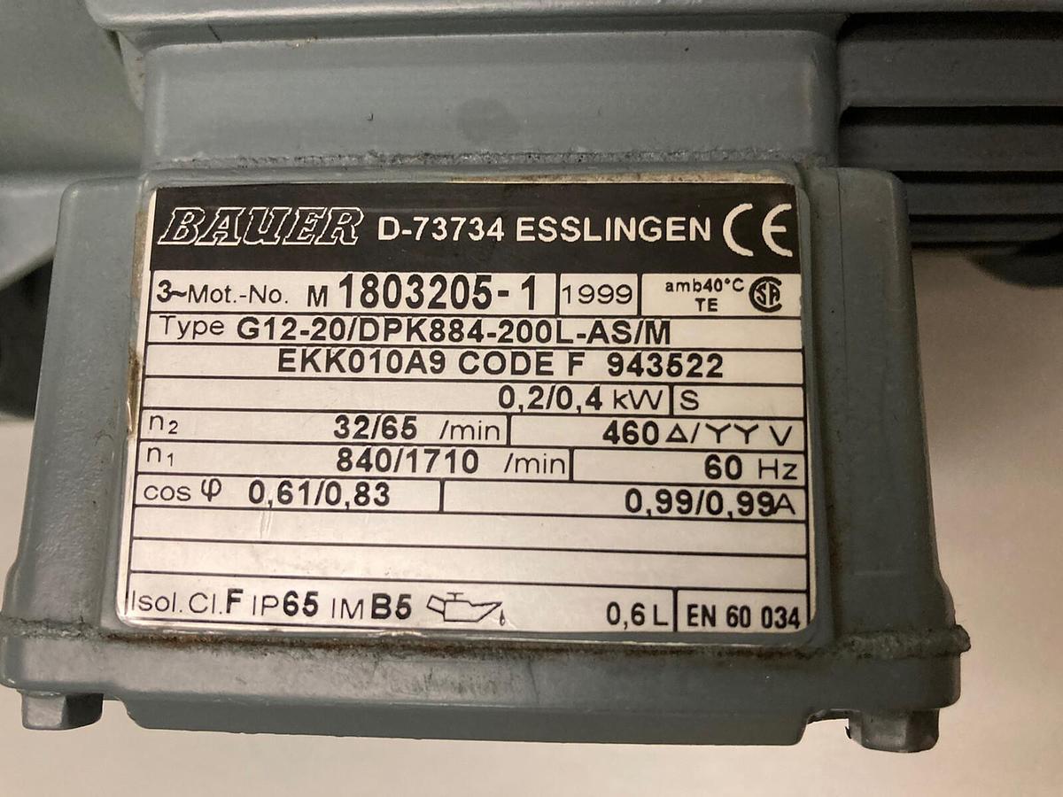 Used Bauer,D-73734,Esslingen 1803205-1 Electric Motor 60Hz