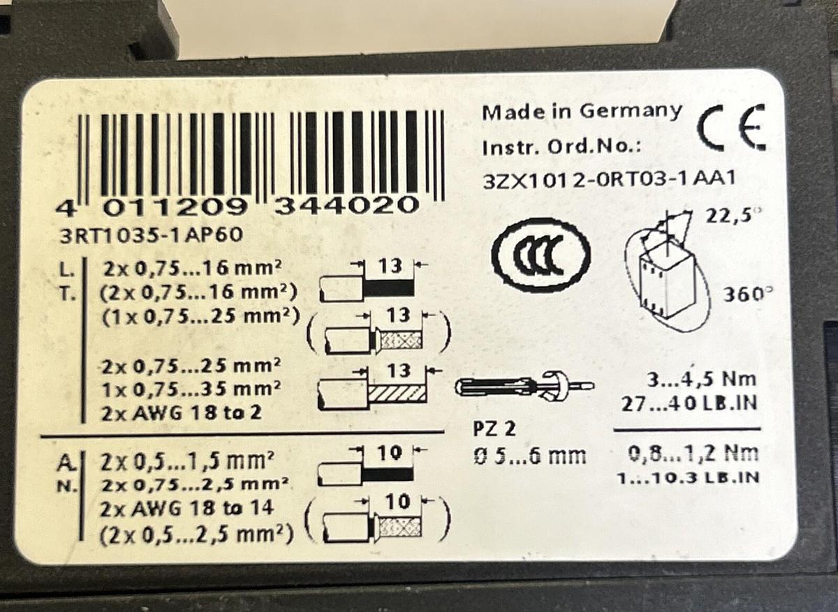 Used SIEMENS,3RT1045-1AP60,POWER CONTACTOR