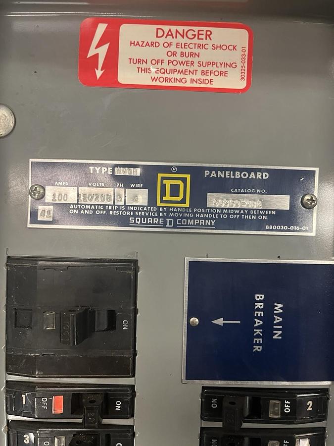 Used SQUARE D,56369-4B1,TYPE NQOB 100 AMP MAIN BREAKER PANELBOARD 120/208V 3PH MH-29W