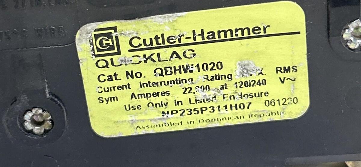 Used CUTLER-HAMMER,QBHW1020,CIRCUIT BREAKER 20A 120/240V 1P LOT OF 6