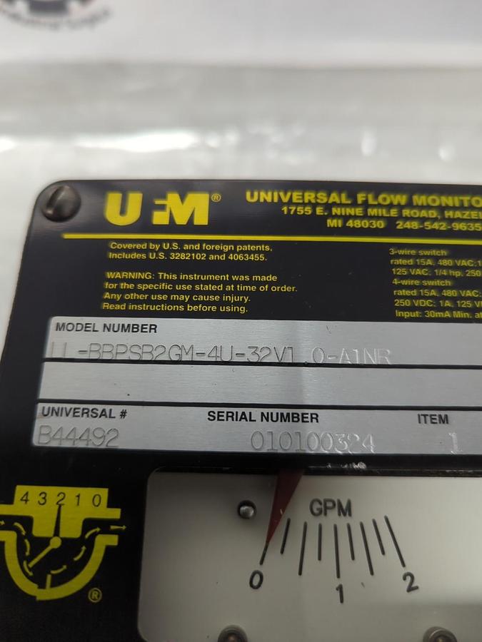 Used UNIVERSAL FLOW MONITORS,LL-BBPSB2GM-4U-32V1.0-A1NR,FLOW CONTROL TYPE 12-13 USED