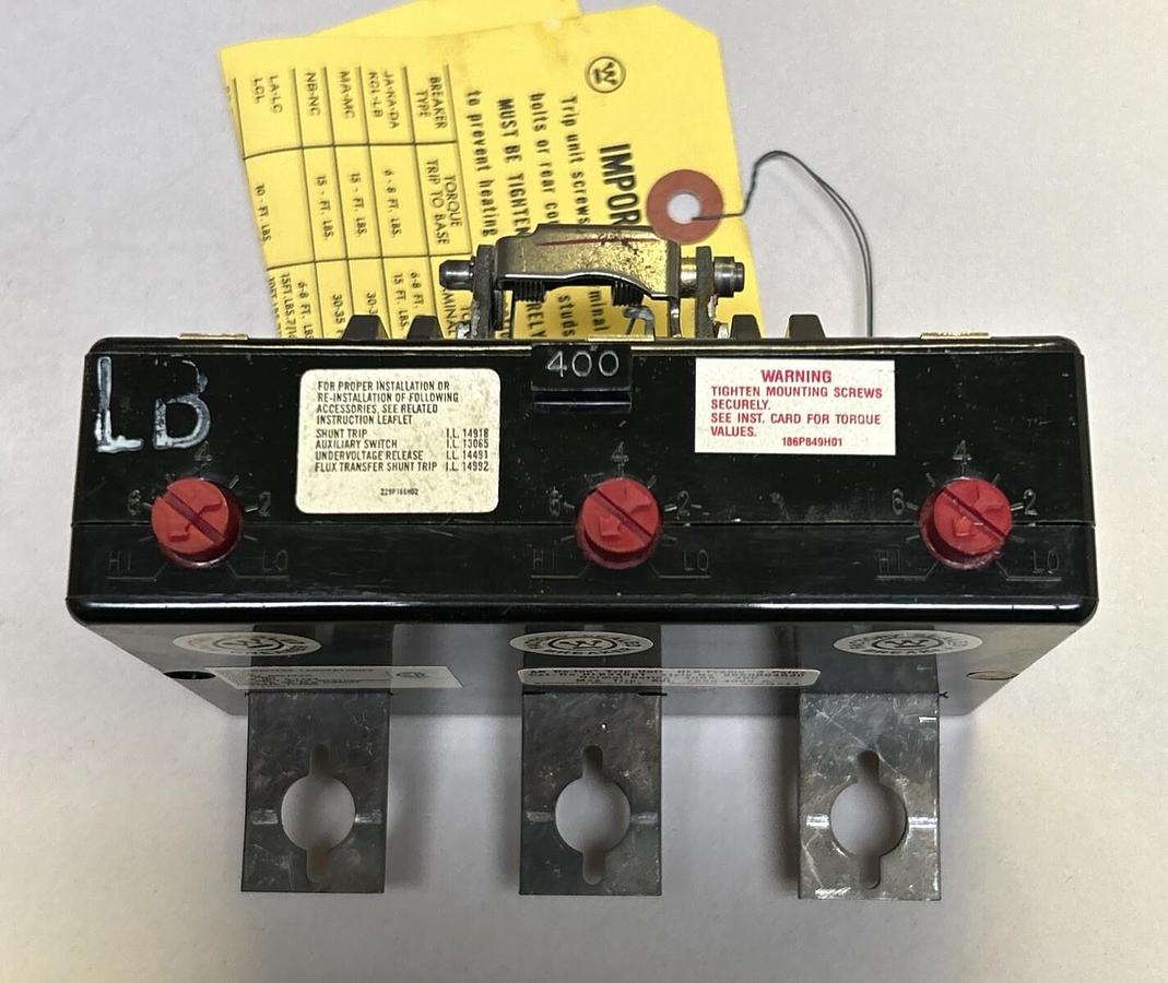 Used WESTINGHOUSE,HLB3400T,TRIP UNIT 400 AMP 3 POLE NEW