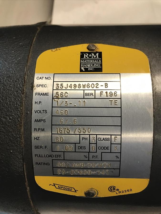 Used Baldor,35J498W602-B,Brake Motor 1/3-.11 Hp 460V 1675/550RPM 56C